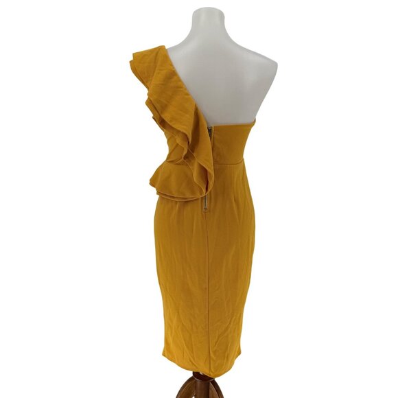 Hello Molly Yellow One-Shoulder Ruffle Midi Dress S Polyester Formal Partywear - Picture 2 of 5